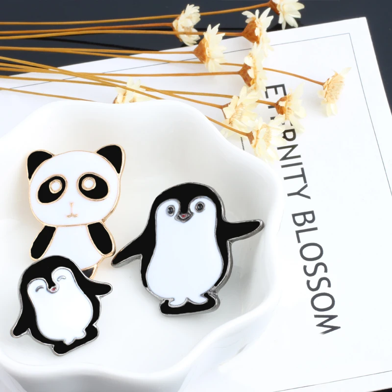 Броши в виде пингвина панды эмалированные значки с милыми мультяшными животными