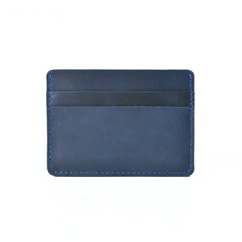 Blue Card Holder GENODERN, Ретро стиль, мужские держатели для кредитных карт, Crazy Horse, кожаный чехол для карточек унисекс, тонкий мужской кошелек - Цвет: Blue Card Holder