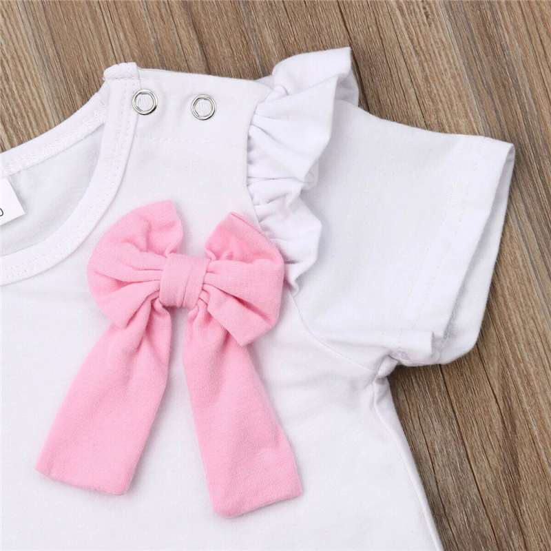 Милый комплект одежды для новорожденных девочек летние топы с короткими