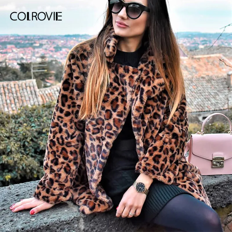 COLROVIE, леопардовая расцветка, уличная зимняя куртка из искусственного меха, пальто, женская одежда, осень, модная офисная теплая женская верхняя одежда