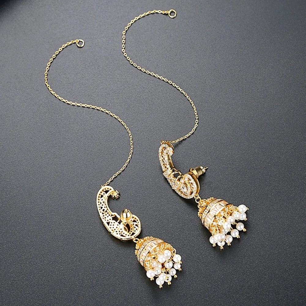 Длинные висячие серьги LUOTEEMI Jhumka Jhumki для женщин с кристаллами и искусственным