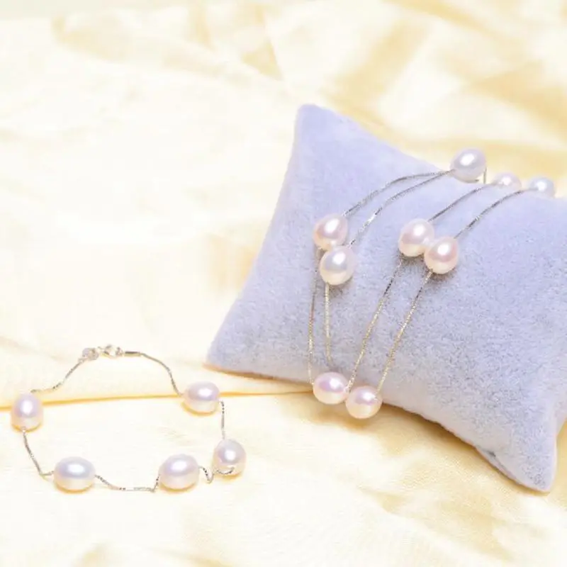Женский ювелирный комплект из колье и браслета серебра 925 пробы|jewelry sets|real pearl