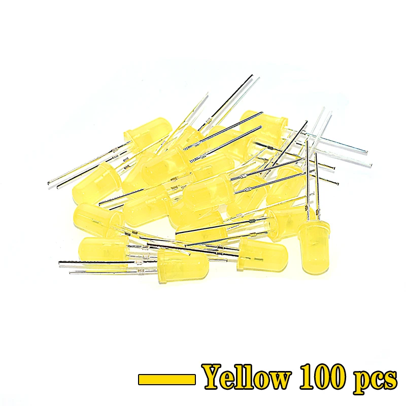 5mm LED Yellow 100 шт. 5 мм F5 светодиодный Диод 5 мм светильник Ассорти комплект зеленый синий белый желтый красный набор компонентов «сделай сам» - Цвет: 5mm LED Yellow