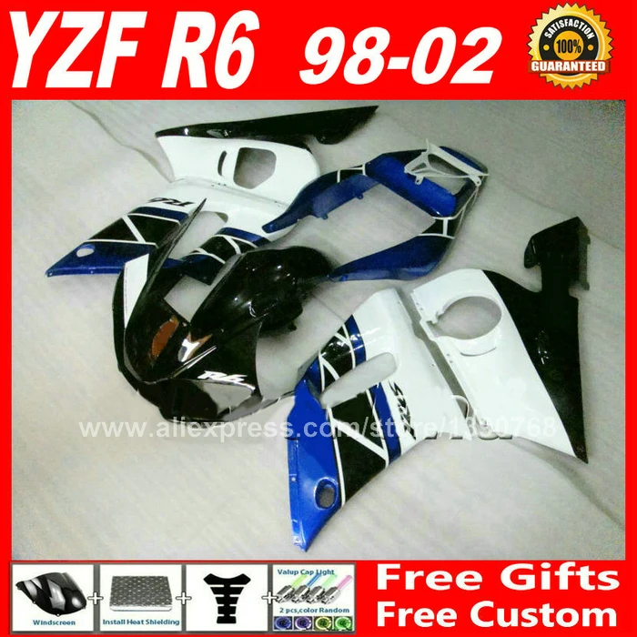 Полностью обтекатель из АБС-пластика синего и белого цвета для YAMAHA YZF R6 98 99 00 01 02