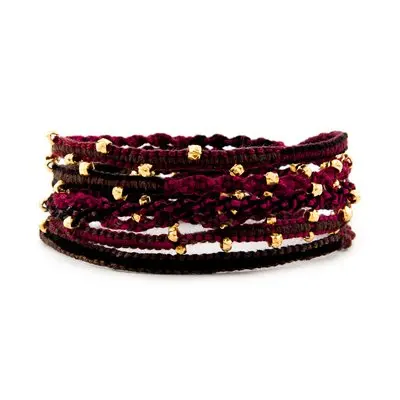

Lotus Mann hand-knitted noble maroon 5 circle 6 color sterling silver beaded cotton long bracelet
