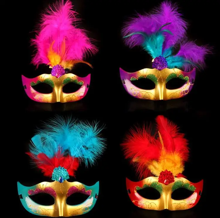 Fancy dress Gillter fluffy feather mask Halloween Chrismas Hen party costume ball masquerade mask dancer eyemasks colors