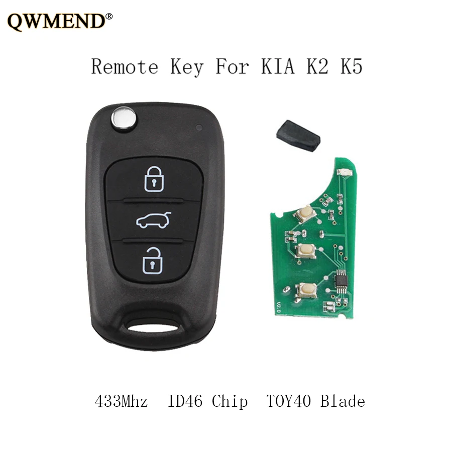 QWMEND 433 МГц 3 кнопки флип полный дистанционный брелок для KIA K2 K5 ключи ID46 чип Uncut TOY40