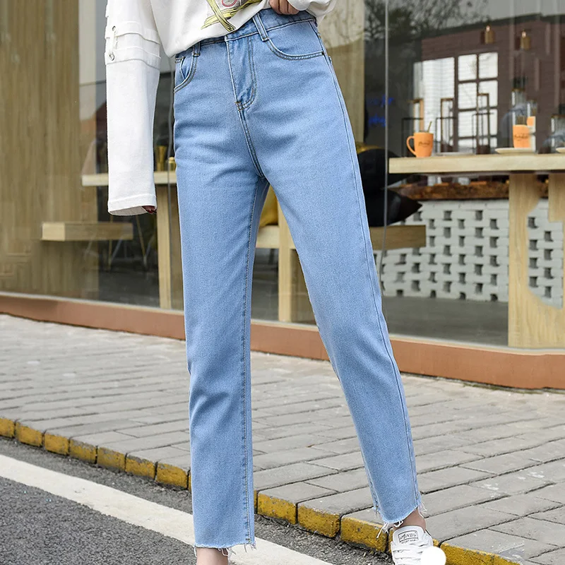 

100%cotton White Jeans for Women High Waist Harem Mom Jeans spring 2019 new plus size black women jeanspants beige blue