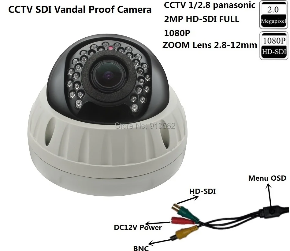 CCTV антивандальная HD SDI IR купольная камера 1/2. 8 Panasonic 2.0MP Full 1080P объектив 2 12 мм