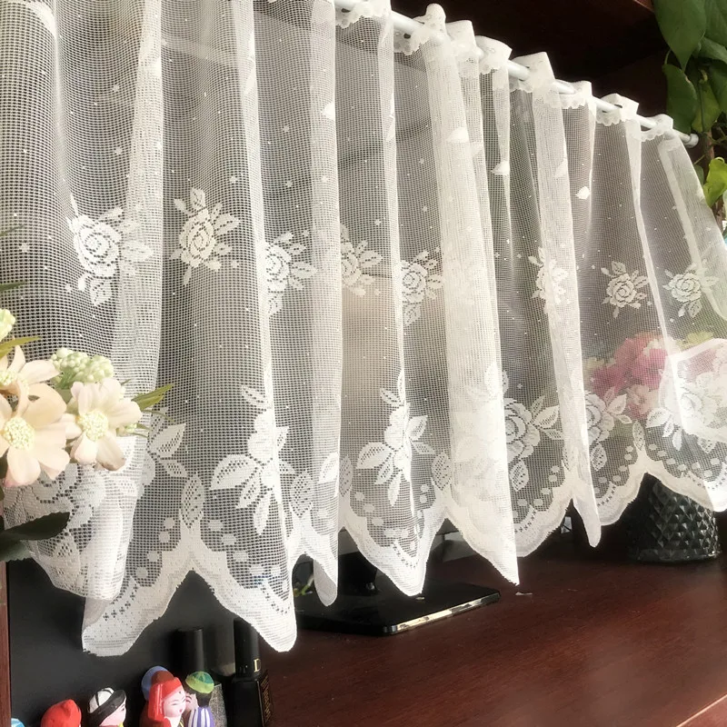 Кофейная занавеска в Корейском стиле белая роза кружевная сетчатая пряжа штора