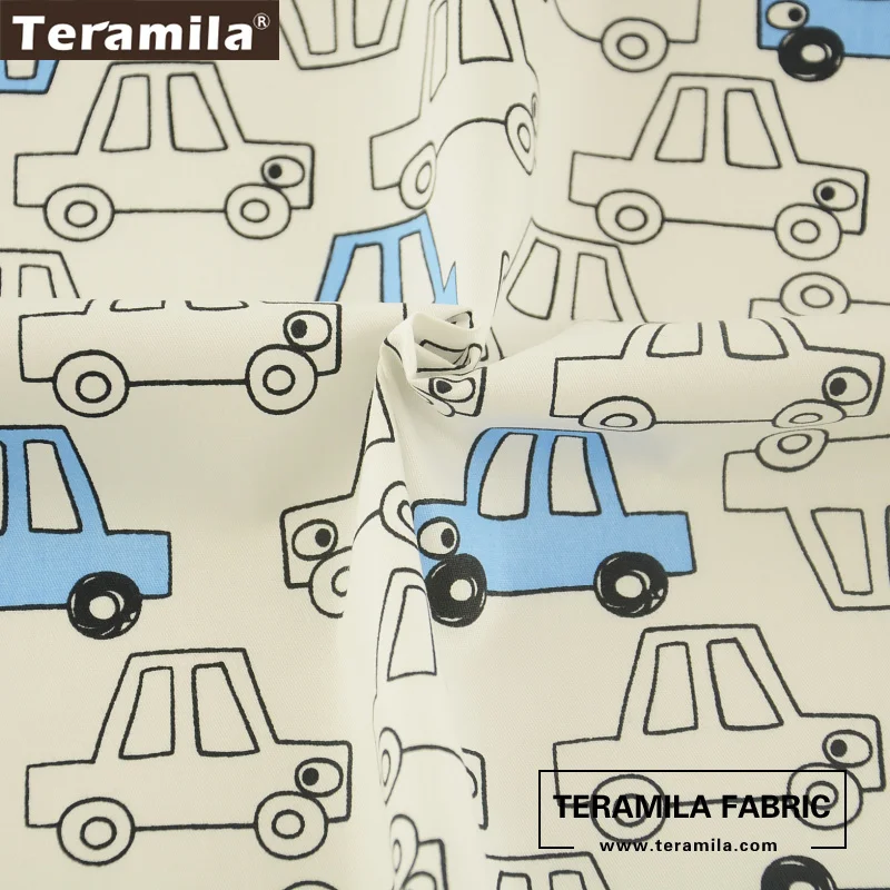 Teramila хлопок Ткань мягкий мультфильм синий и белый автомобили конструкций twill жир
