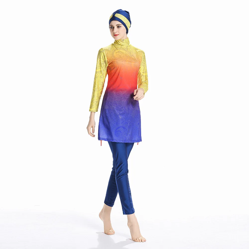 2018 Summeer Muslim Swimwear Modest Full Cover Swimsuit Plus Size Female Bathing Suit Burkinis Girls Wire Pad Free S-4XL | Спорт и