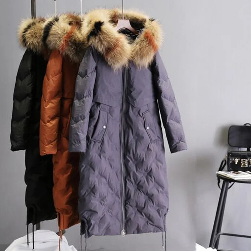Большой натуральный мех пуховик 2018 зимняя куртка женская женское белое пуховое