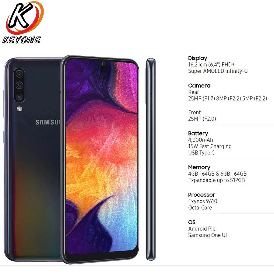 Samsung Galaxy A50 мобильный телефон с 6 4 дюймовым дисплеем восьмиядерным процессором