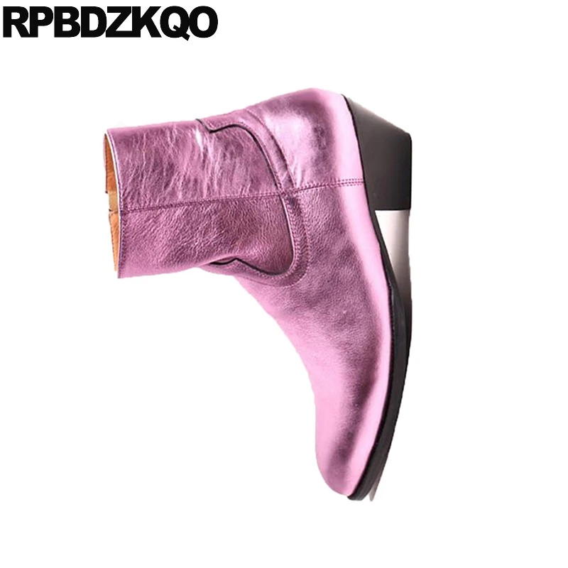

Pointed Toe Plus Size Genuine Leather Full Grain Boots Big Fall High Heel Ankle Runway Shoes Men Zipper Autumn Chunky Designer