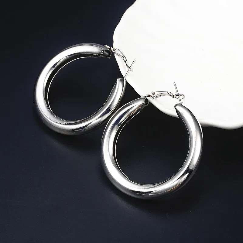Silver Новые модные женские серьги-кольца золотистого цвета, 50 мм, массивные серьги в стиле панк, Brinco ювелирные изделия,, подарок E0149 - Окраска металла: Silver