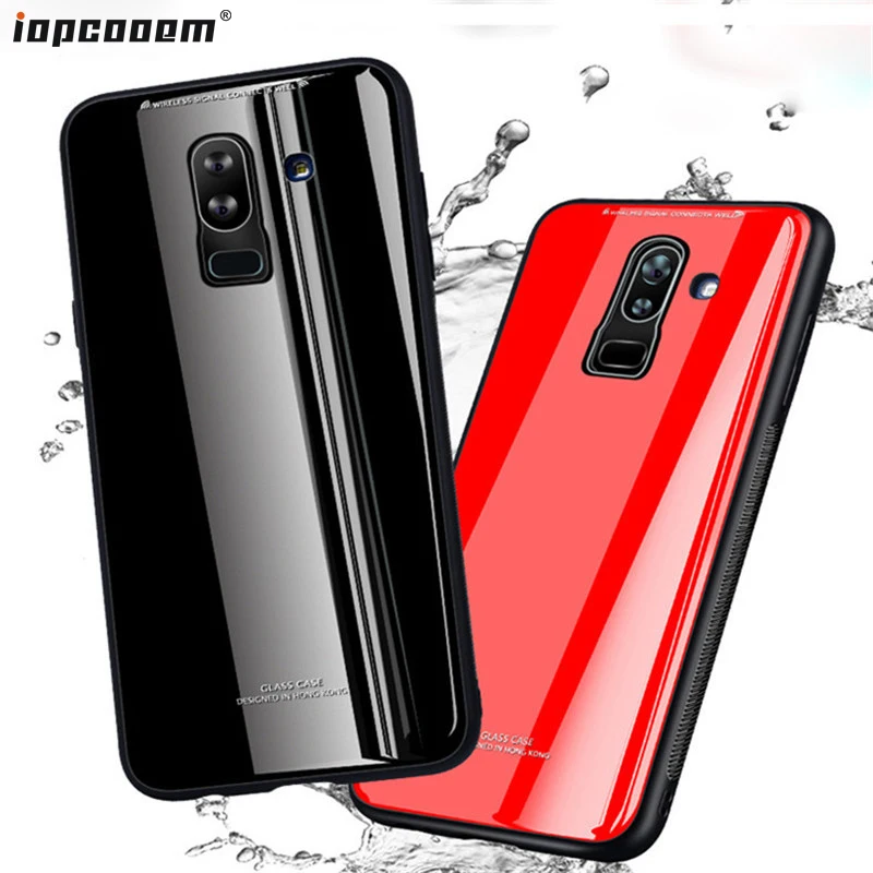 For Samsung Galaxy J6 Plus Case J610F SM-J610F Business Solid color Glass + TPU Ultra Thin Phone Cover Prime Coque | Мобильные