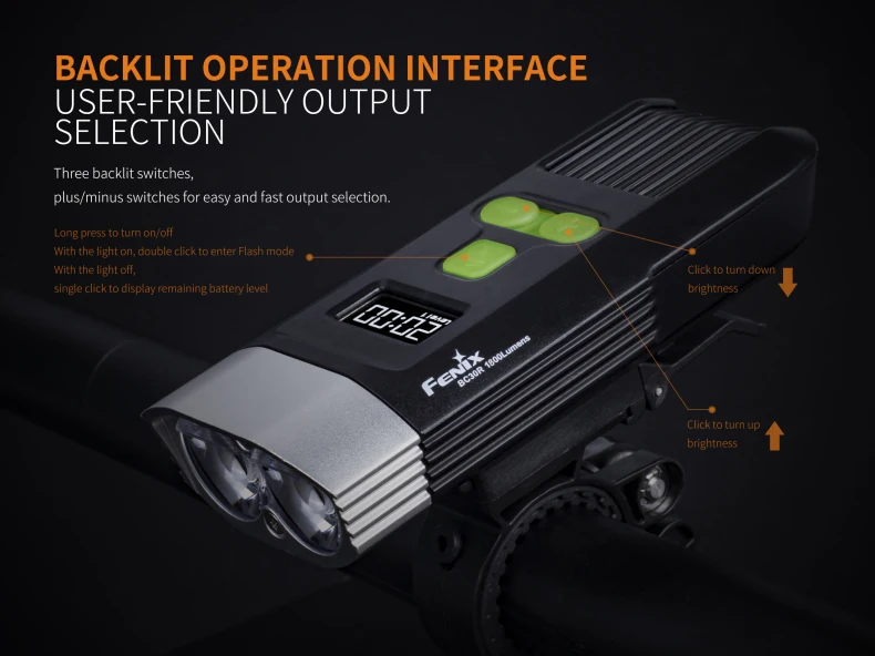 Фсветильник велосипедный Fenix BC30R с зарядкой от USB 1800 люмен|1600 lumen|lumen lightlight rechargeable |