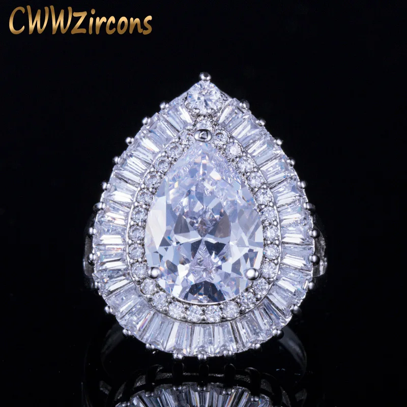 

CWWZircons Brand Luxury Big Water Drop Cubic Zirconia Stone Adjustable Open Ring For Women Party Evening Jewelry R095