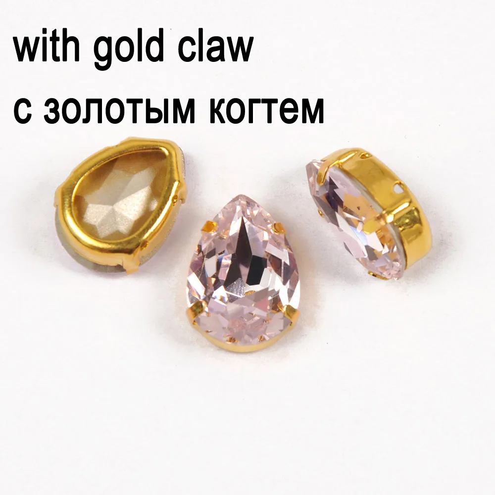 Crystal with gold Светильник в виде капли розы Необычные пришивные стразы с плоской задней стороной с металлической кнопкой для шитье хрустальных камней - Цвет: Crystal with gold