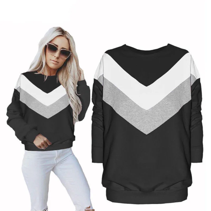 

Women's Autumn Winter Loose Hoodie 2019 Hot Sale Long Sleeve Color Patchwork Sweatshirt Jumper Crew Neck Pullover Top Sweatshirt