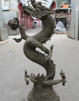 32 chinese folk feng shui bronze zodiac year dragon play bead animal statue 79cm