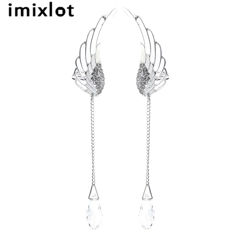 Imixlot 1 пара крылья ангела Кристальные посеребренные клипсы для ушей серьги женщин