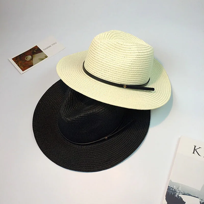 Новые женские sombreros женские летние шляпы классический черный пояс Панама солнечные шляпы пляж Джаз-шляпы для женщин