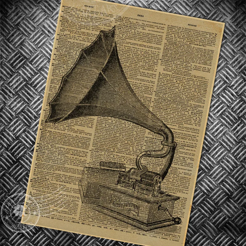 Фонограф абстрактная газета страница ВИНТАЖНЫЙ ПЛАКАТ ретро старая картина бар