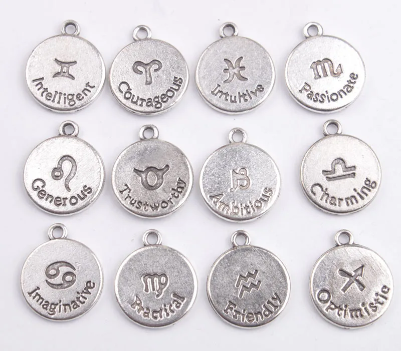 48 шт. в ассортименте антикварные серебряные подвески со знаками зодиака #92235|charm