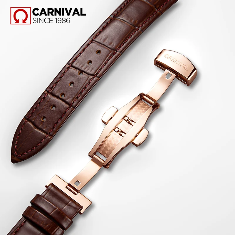 Автоматические часы Carnival 3D с рисунком курицы мужские кожаным ремешком