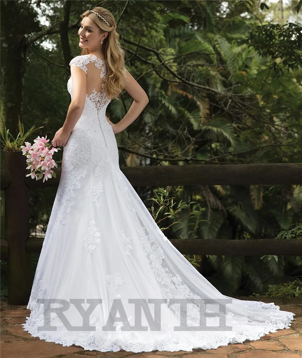 Vestido de novia Новое поступление кружево Русалка свадебное платье Sexy V образным вырезом кепки рукава Свадебные платья Robe de mariée индивидуальный заказ