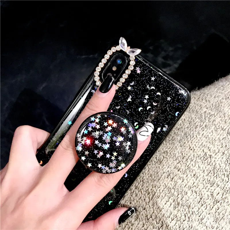 2019 Bling Блеск луны и звезд кронштейн Diamond чехол для iPhone 6 6s 7 8 плюс X XS XR Max Чехол