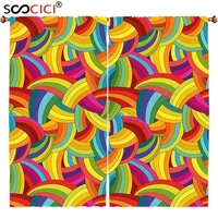 window curtains treatments 2 panelsabstract funky rainbow colored psychedelic interlace circle pattern digital retro graphic