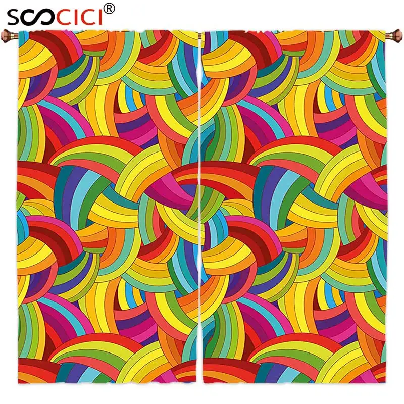 Оконные шторы обработаны 2 панелями абстрактные фанки радужные цветные Psychedelic