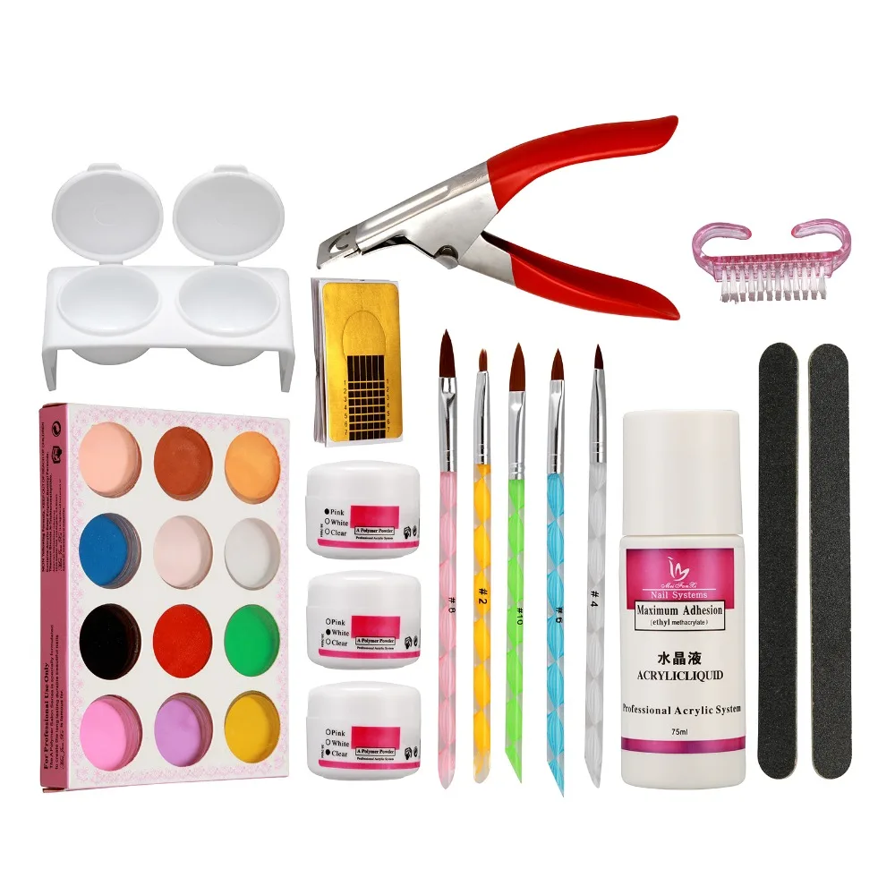 

Nail Art Kit Set 12 Color Powders Edge Cutter Art Pen Sets Acrylic Powder Clearser Plus Brush Sanding File Tools Pro Sets