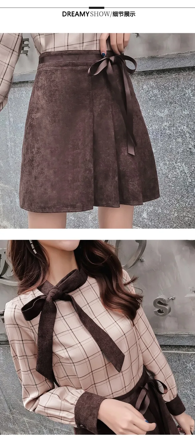 Женская Вечерние летчатая блузка с бантом и поясом длинным рукавом|Костюмы