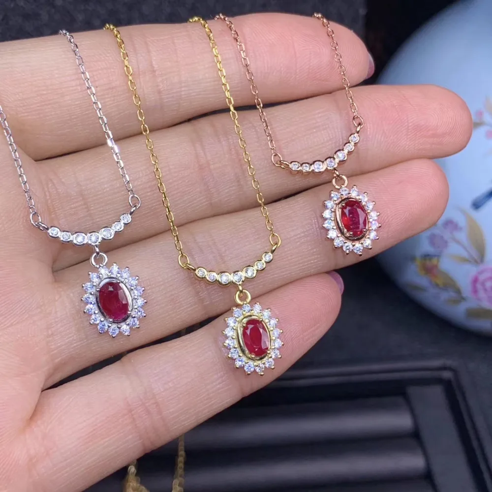 

Natural red Ruby gem Pendant necklace S925 silver natural gemstone necklace Birthday gift for woman wedding party fine jewelry