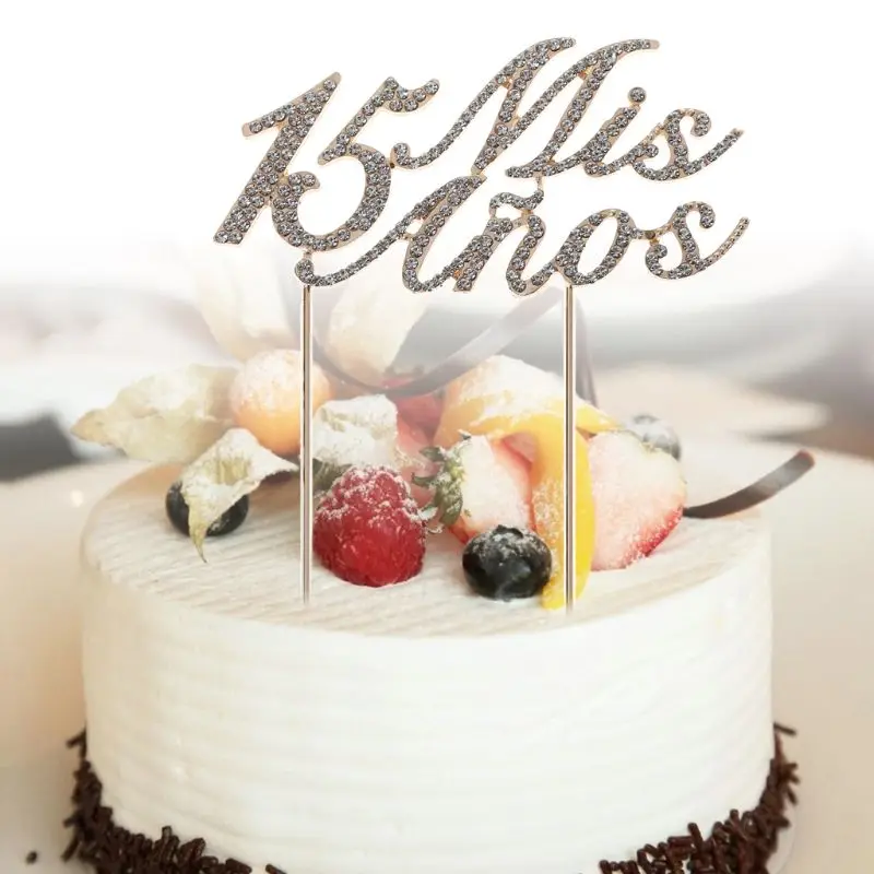

Sparkling Bling Number 15 Mis Anos Letters Cake Topper Rhinestone Alloy Cupcake Picks Birthday Party Decoration Supplies