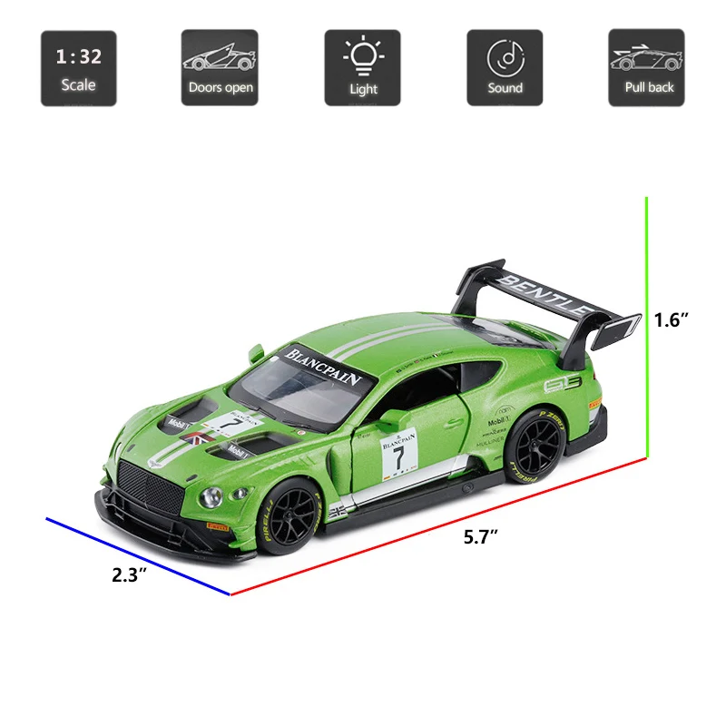 Модель гоночного автомобиля HOMMAT в масштабе 1:32 Bentley Continental GT3 литой игрушечный