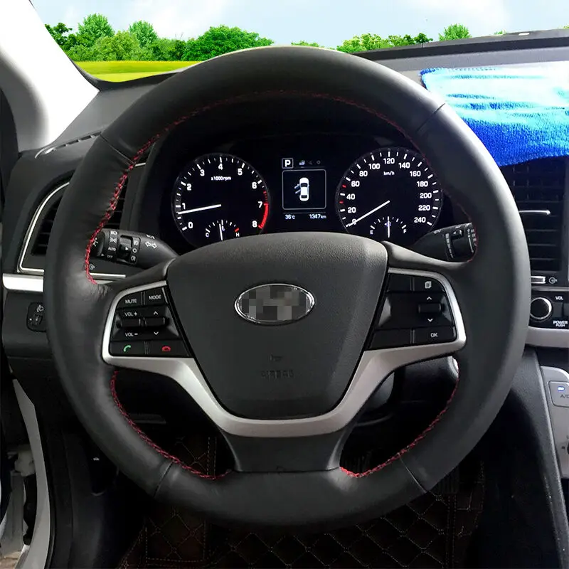 BANNIS черная искусственная кожа DIY сшитый вручную чехол на руль для Hyundai Elantra 4 2016