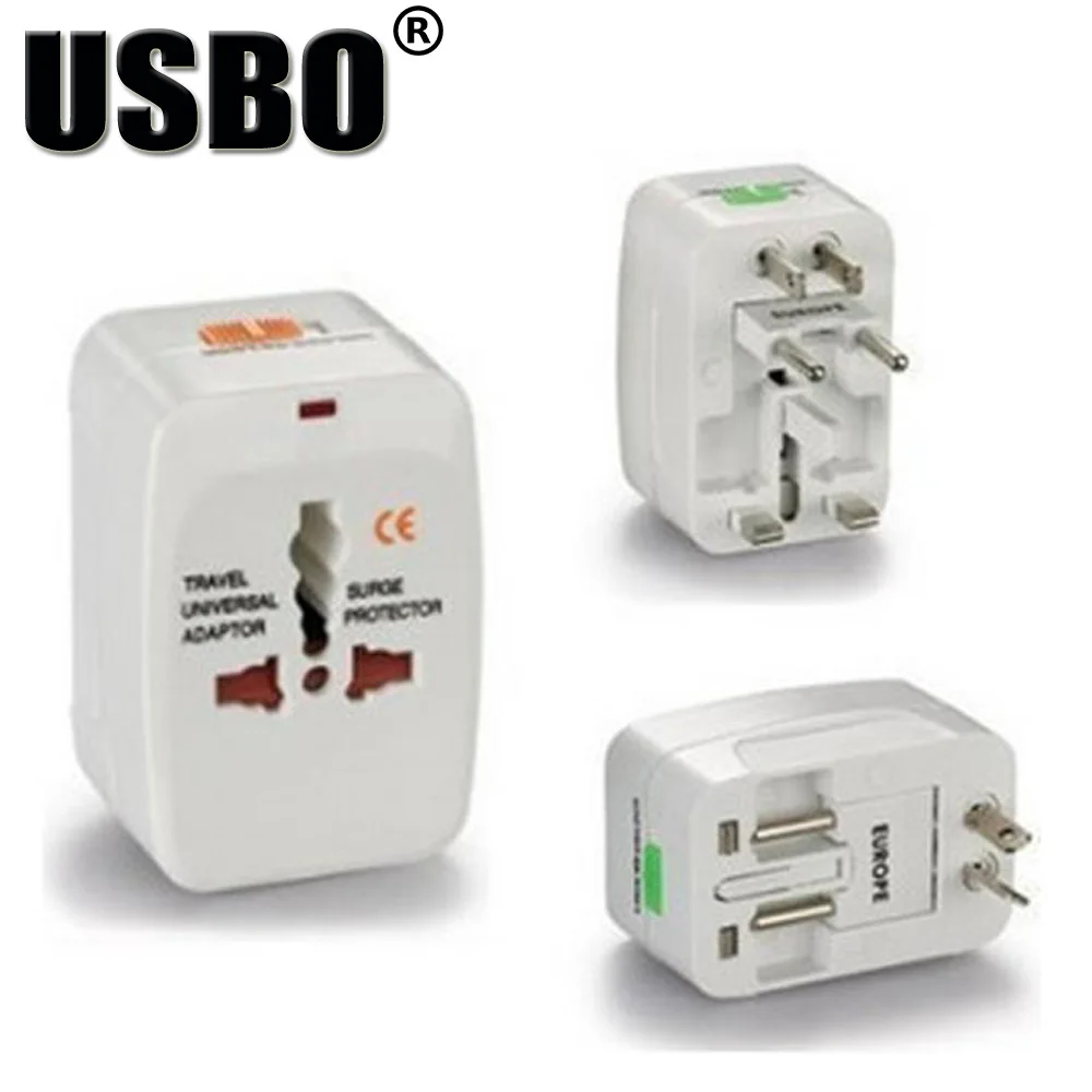 Универсальный дорожный адаптер с двумя USB портами белый многоцелевой