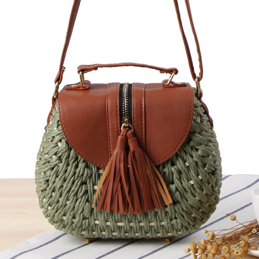 Модные соломенные сумки на плечо из ротанга для женщин летняя пляжная дорожная