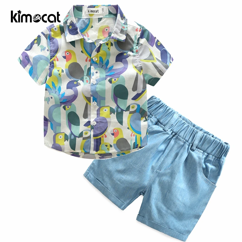 

Kimocat Summer Kids Boys Set 2pcs Shirt+Pants Baby Boys Suit New Fashion Gentleman Short Sleeve Birds Printing Animal Cute Sets