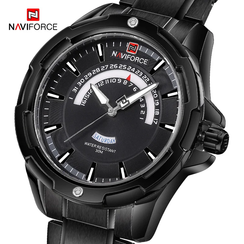 Black Naviforce Спортивные часы Для мужчин Роскошные Top Brand аналоговые кварцевые часы Мода Водонепроницаемый Для мужчин Наручные часы Relogio Masculino - Цвет: Black