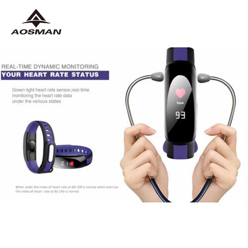 Aosman Бесплатная лентой Новый Спорт Smart Watch измерять кровяное давление пульсометр