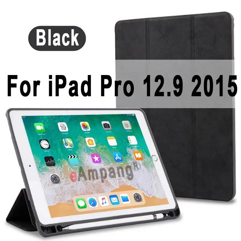 Black for 12.9 2015 Чехол для Apple iPad Pro 12,9 12," Чехол Премиум кожа крокодиловый узор Смарт бодрствующий сон Funda+ карандаш держатель - Цвет: Black for 12.9 2015