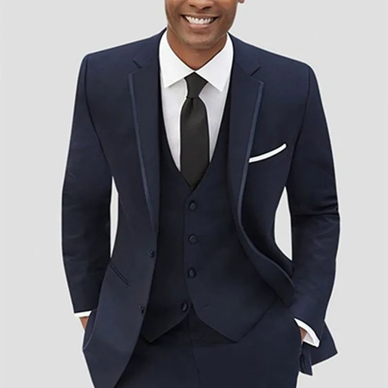 Latest Coat Pant Designs Navy Blue Formal Custom Groom Blazer suit Wedding Men Suits 3 Piece Slim Fit Terno Jacket+Vest+Pants
