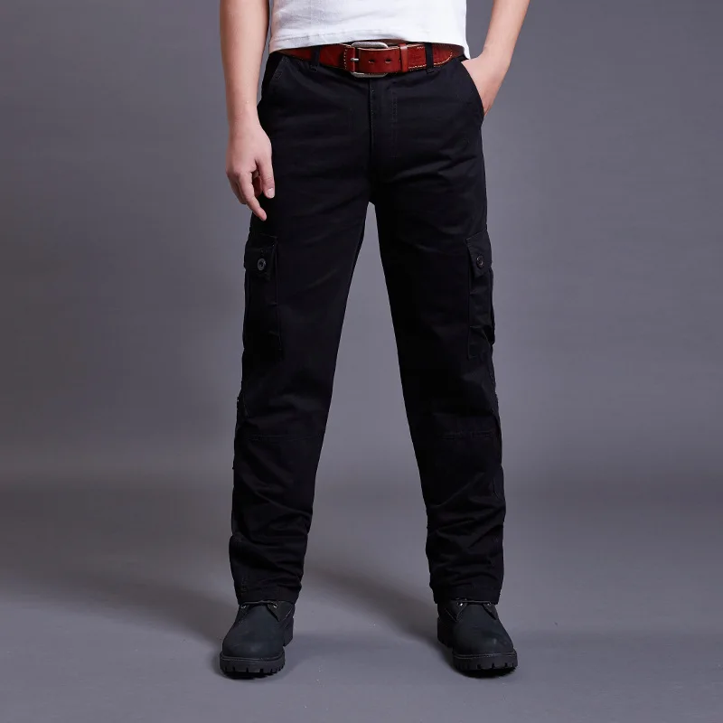 Мужские брюки карго Icpans черные тактические в Военном Стиле с карманами по бокам