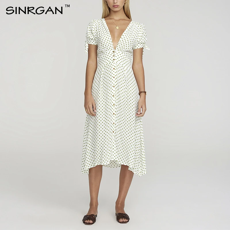 SINRGAN 2019 весна-лето женская бохо повседневная макси-платье в горошек с длинным